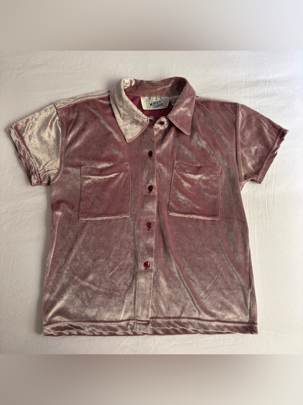 Y2K Lilac Pink Velour Short Sleeve Button-Up Shirt